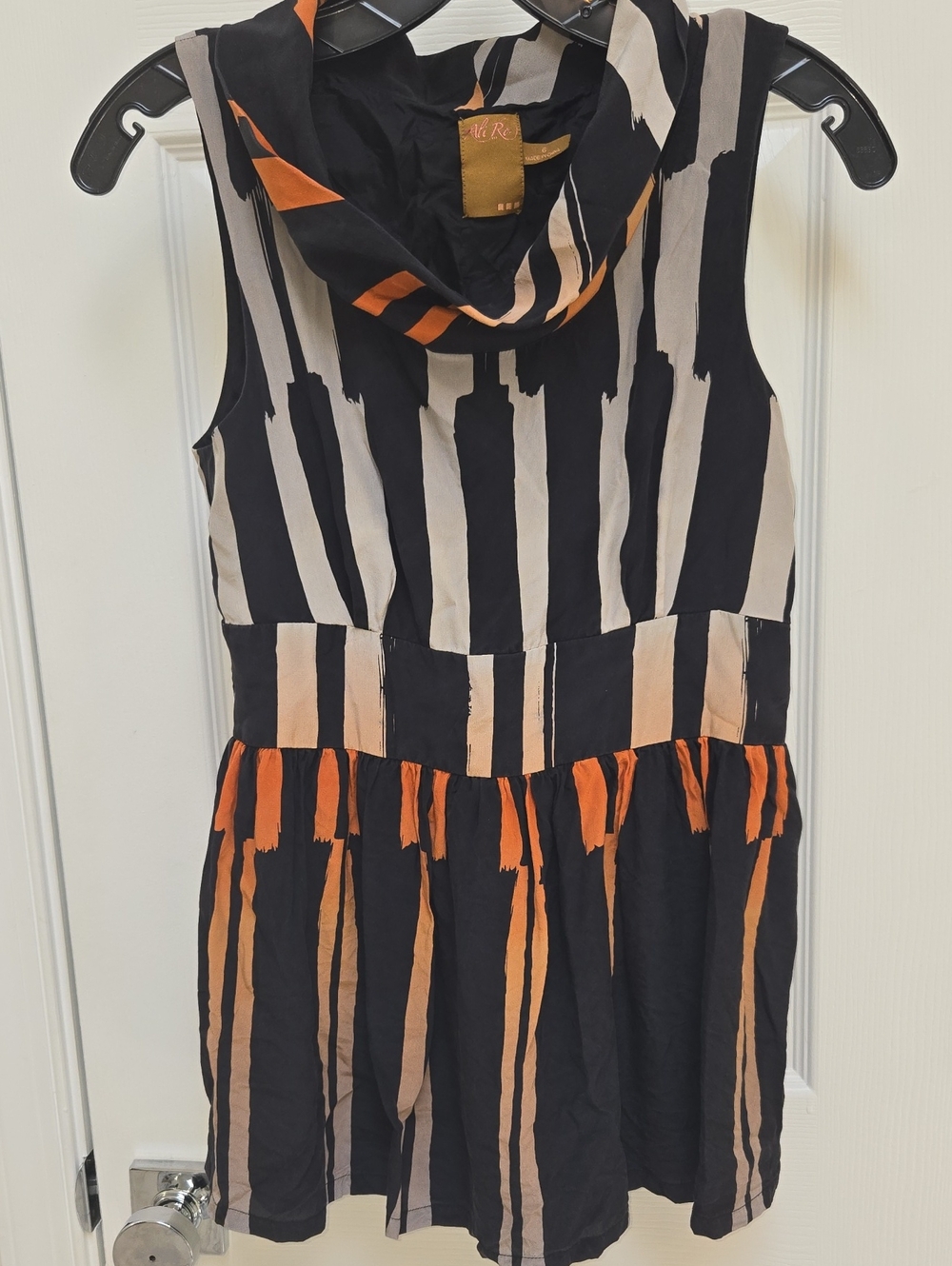 Ali Ro Black Cream and Orange Striped Sleeveless Tunic